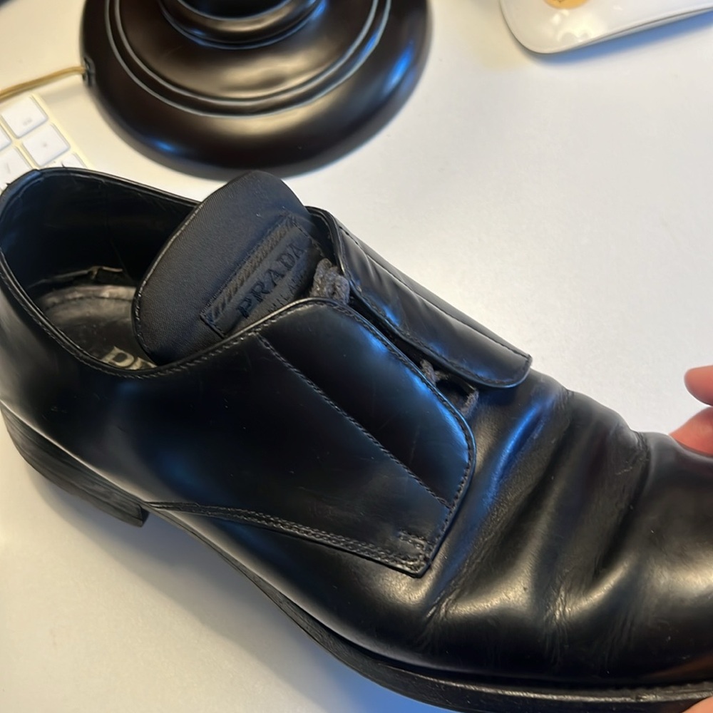 🛑 1 hour sale. Prada, Men’s Black Leather Lace Up Oxfords, Authentic 2776 Size 9 - Picture 8 of 13